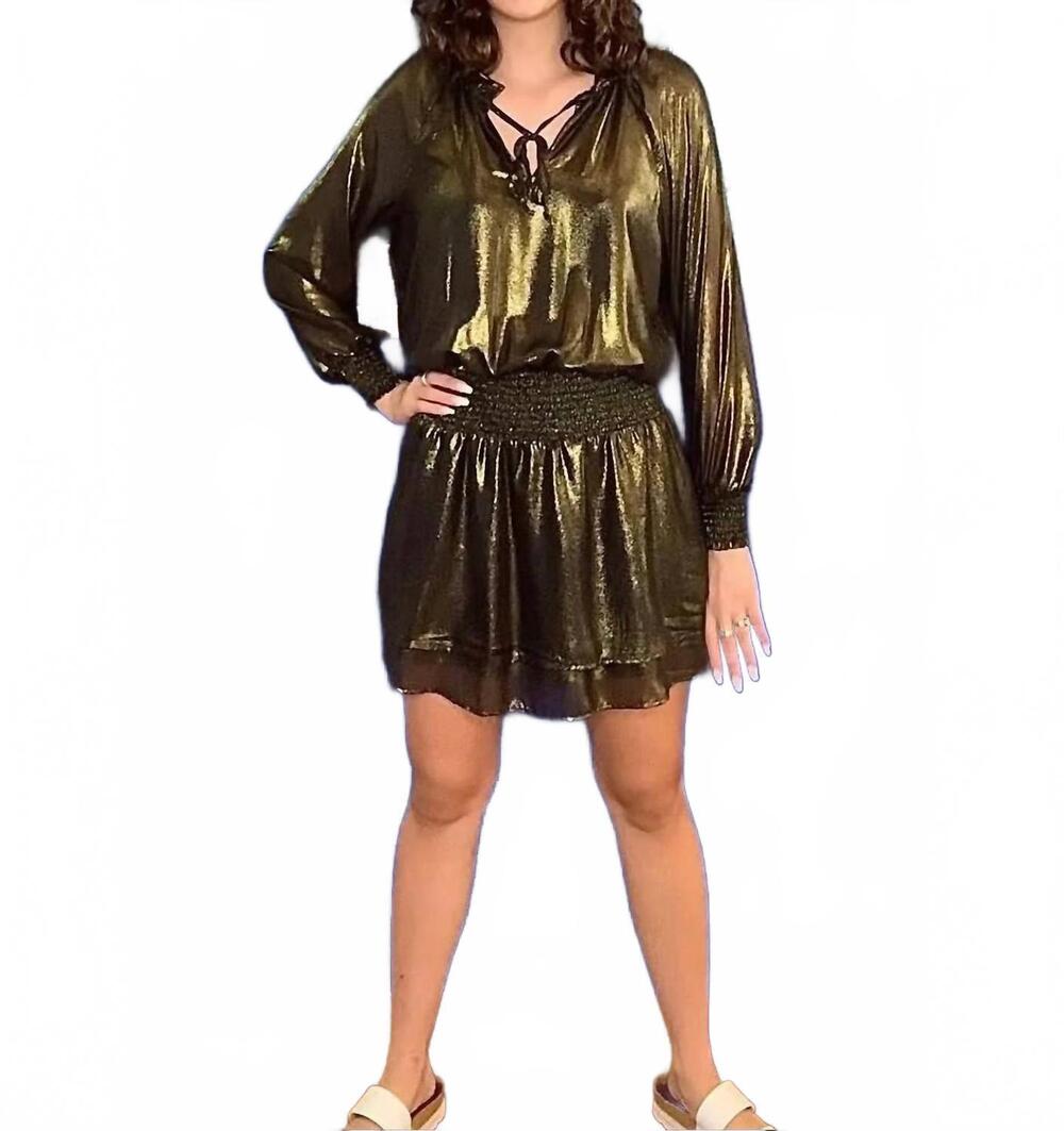 NEW VERONICA M smocked chiffon dress in gold